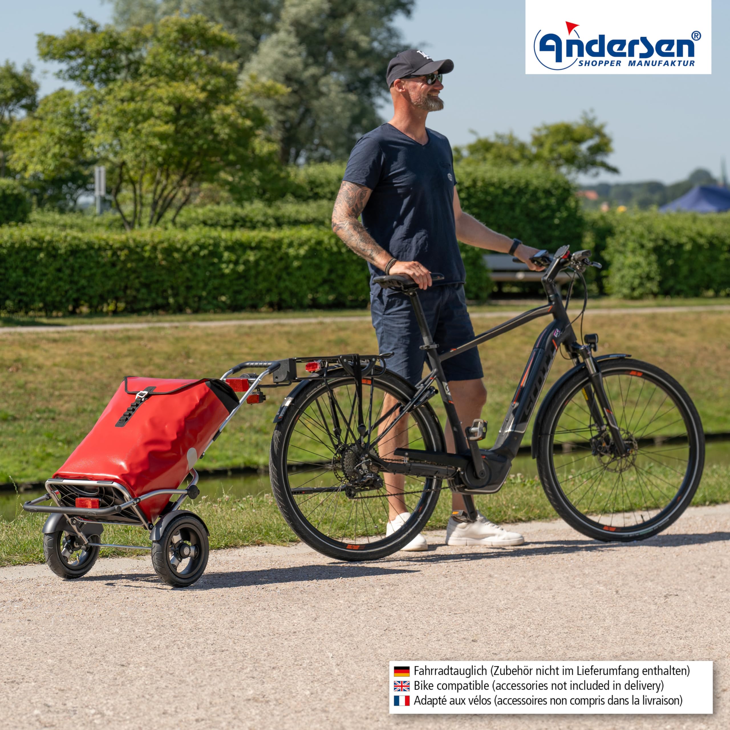 ANDERSEN Einkaufstrolley - Royal Sh. Plus Ortlieb rot | Fahrradanhänger, Luftbereifung, aus Alu, bis 50 kg