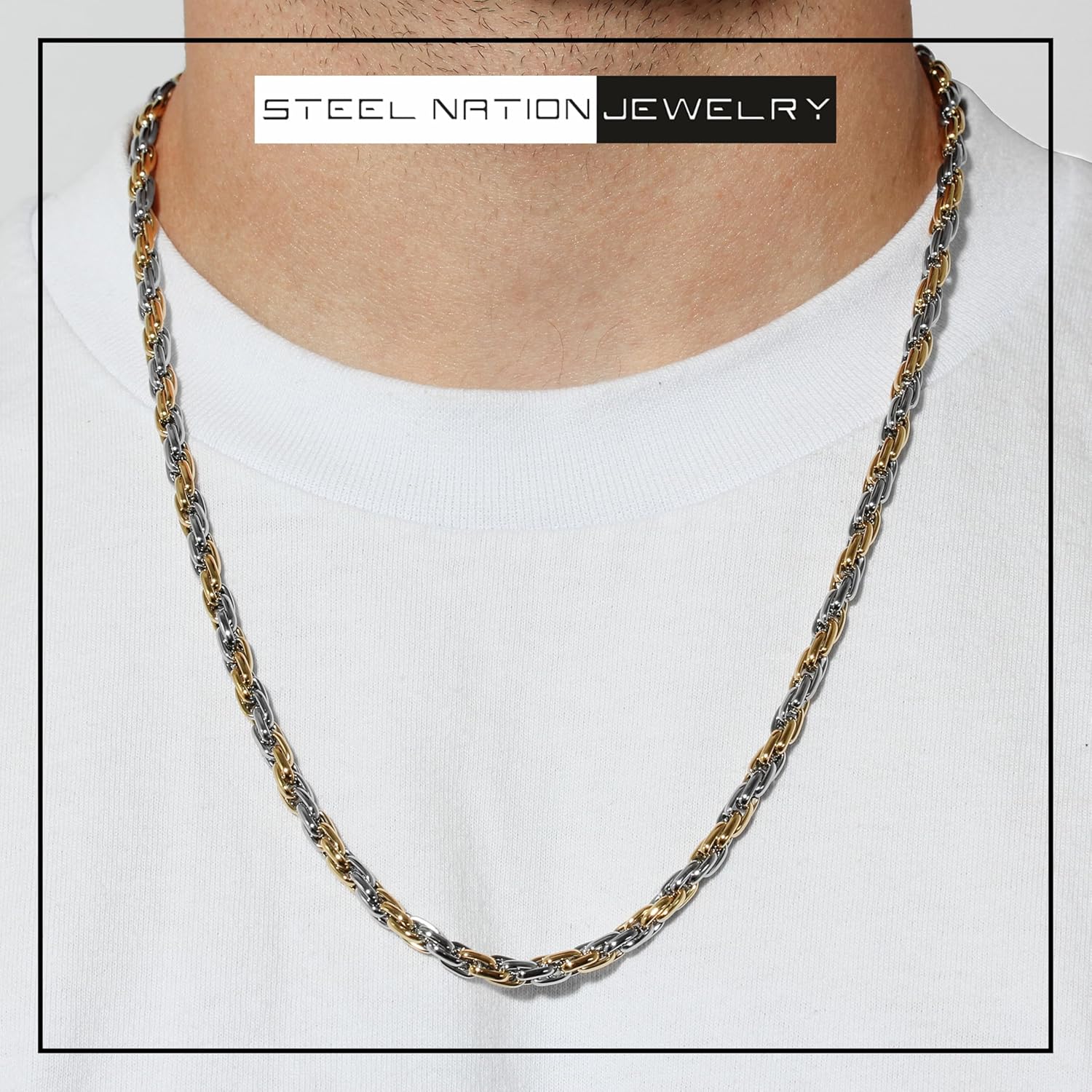 Men's Stainless Steel Rope and Twister Rope Chain Necklaces Choice of Color and Length - Image 2