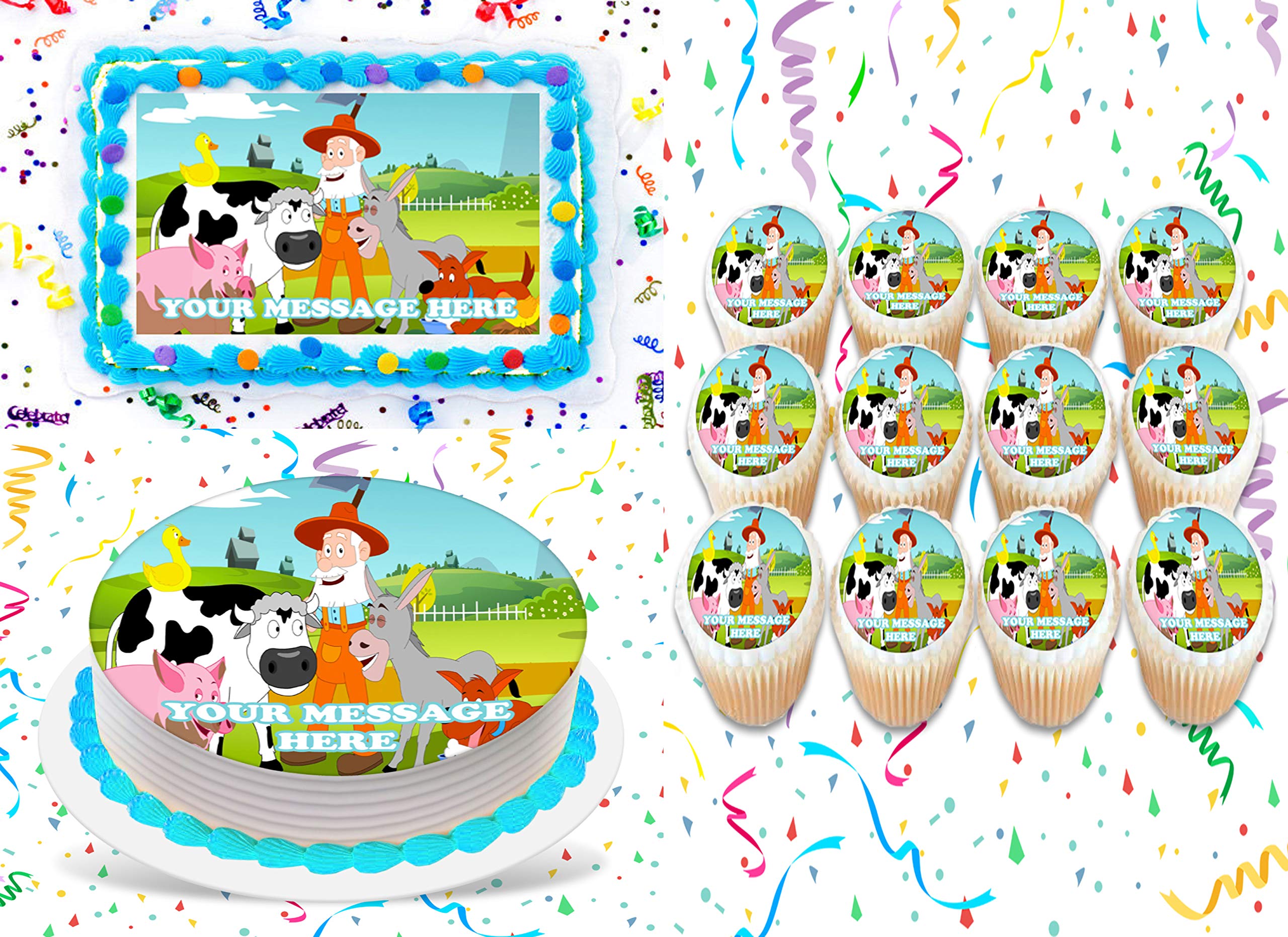 Old Macdonald Cake Topper Edible Image Personalized Cupcakes Frosting Sugar Sheet (2" Cupcakes (12))