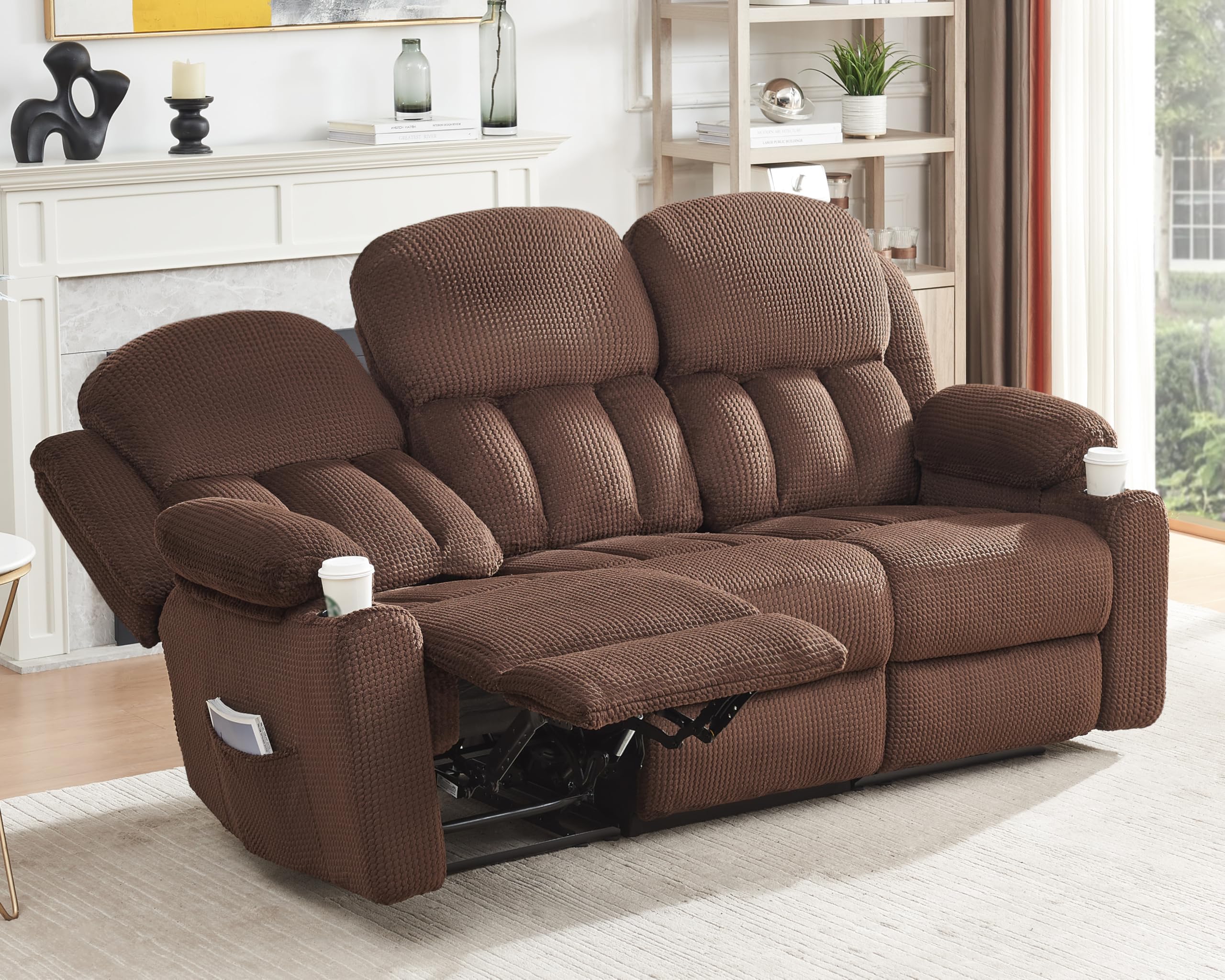Jocisland Recliner Couch Reclining Sofa with Cup Holders 3 Seater Reclining Couch with Dual Wingback Comfy Recliner Sofas