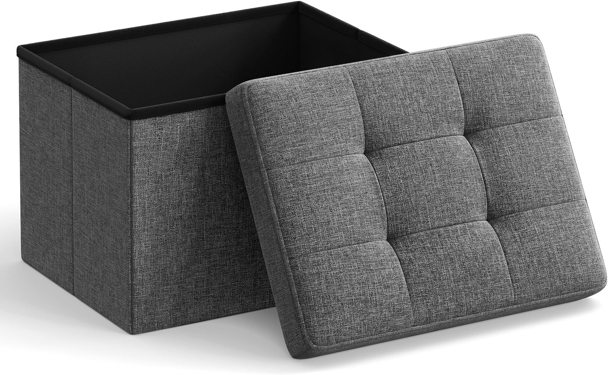 SONGMICS Storage Ottoman, Folding Footrest Bench, Dark Gray