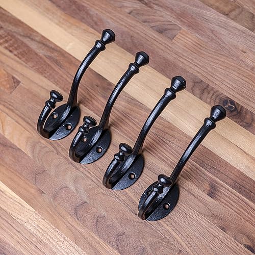 Miniatura 9 de CRAFTSMAN ROAD Ganchos de pared vintage de hierro fundido (negro, juego de 4) - Rustic, Ganchos para abrigos de granja  Abrigos, bolsos, toallas,