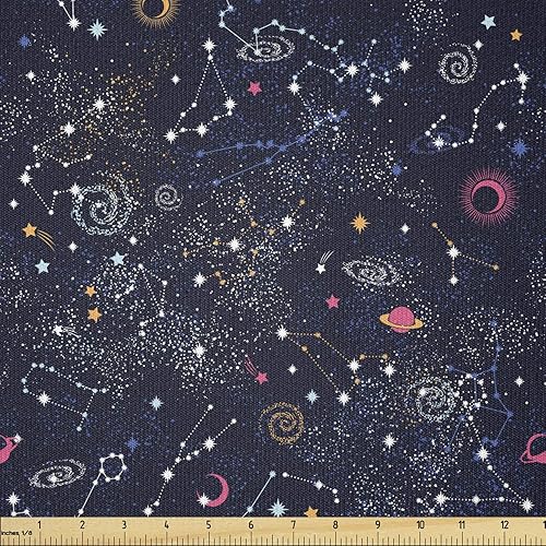 Miniatura 528 de Lunarable - Tela para amantes de perros de The Yard, patrón divertido de animales de dibujos animados en posiciones caprichosas estirando y Beige y