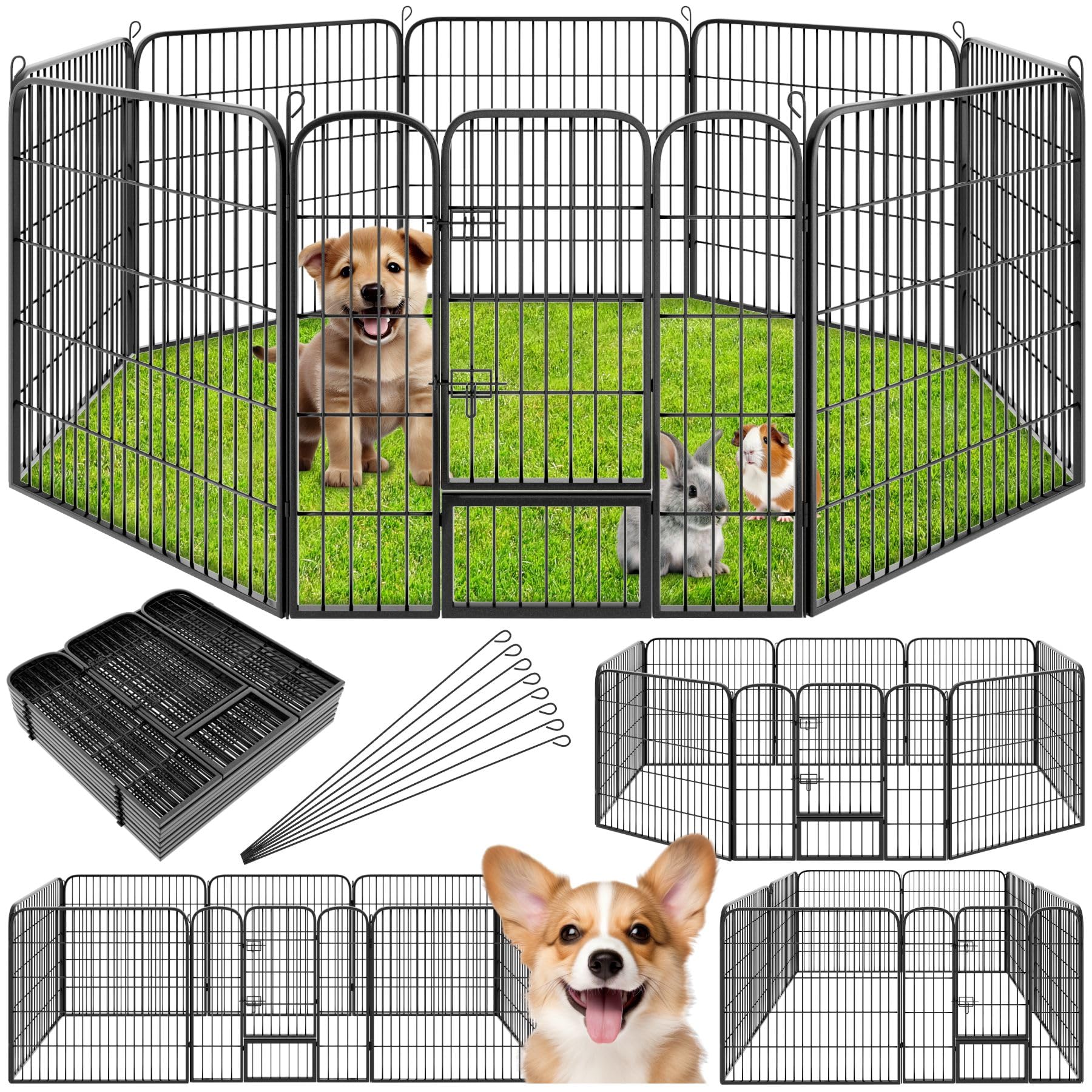 TecTake Parque para Mascotas Valla Libre Corriendo Jaula para Animales - Varios Modelos - (8 Vallas | no. 401717)