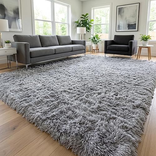 Fluffy Rugs for Living Room: Grey Soft Shag Rug for