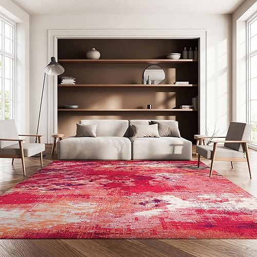 Miniatura 19 de SAFAVIEH Colección Madison - Alfombra decorativa de 4 x 6 pies, rojo y marfil, diseño moderno boho abstracto, no desprende pelusa y fácil de cuidar,