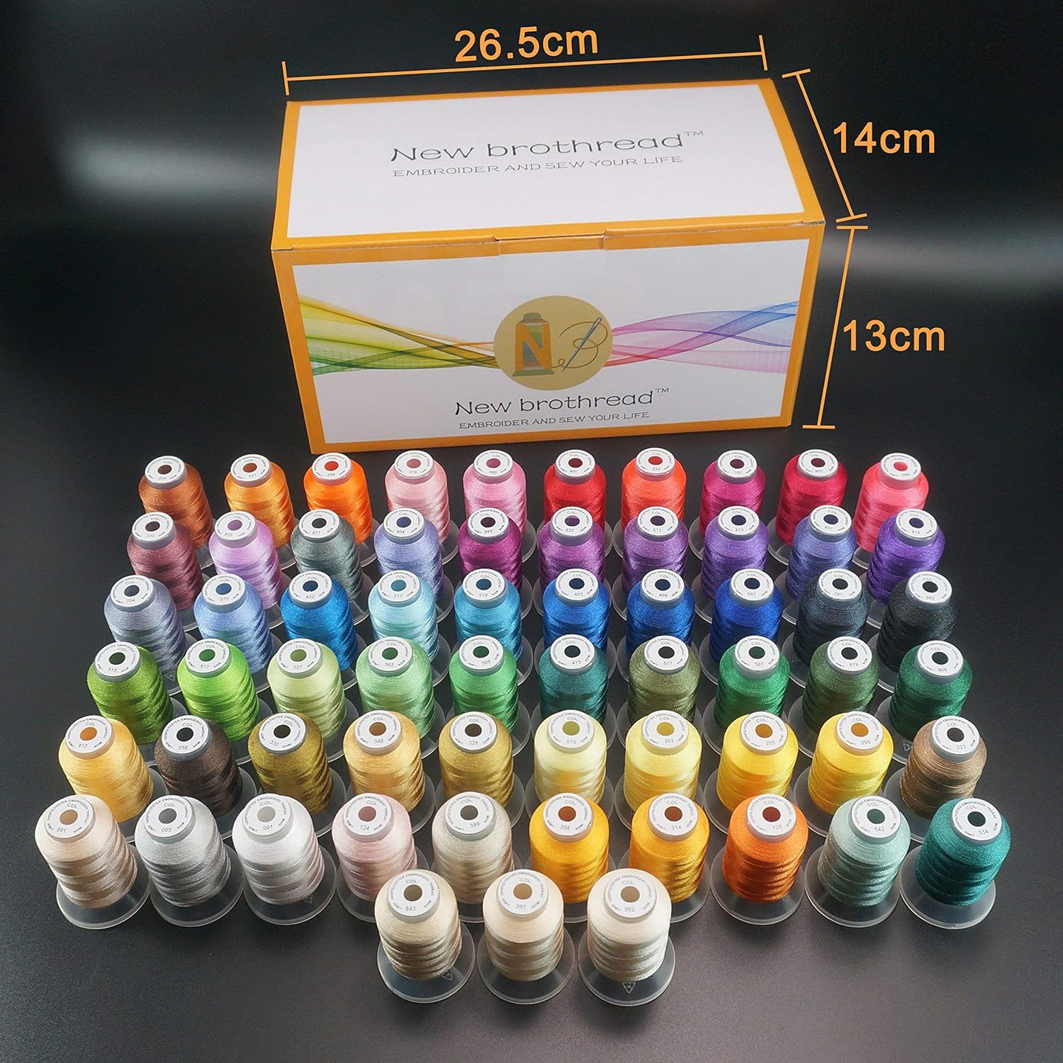 New brothread Value Pack Bundle Add-ons for Machine Embroidery Lovers Includes 63 Colors Compatible with Brother Embroidery Thread Kit + 144pcs Size A White Prewound Bobbin Thread
