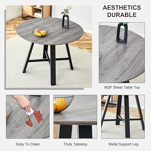 Miniatura 5 de Juego de mesa de comedor redonda para 4, mesa de comedor y sillas de cocina moderna para 4,42 pulgadas, juego de mesa de comedor para 4, juego de