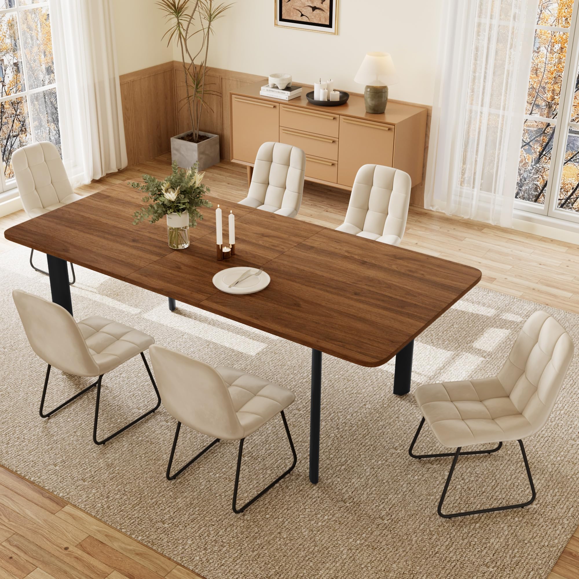 Wysuwany nowoczesny stół do jadalni z 4 do 8 krzesłami, stylowy design z płyty MDF, do salonu, regulowany 160-200 cm, idealny na rodzinne spotkania i rozrywkę