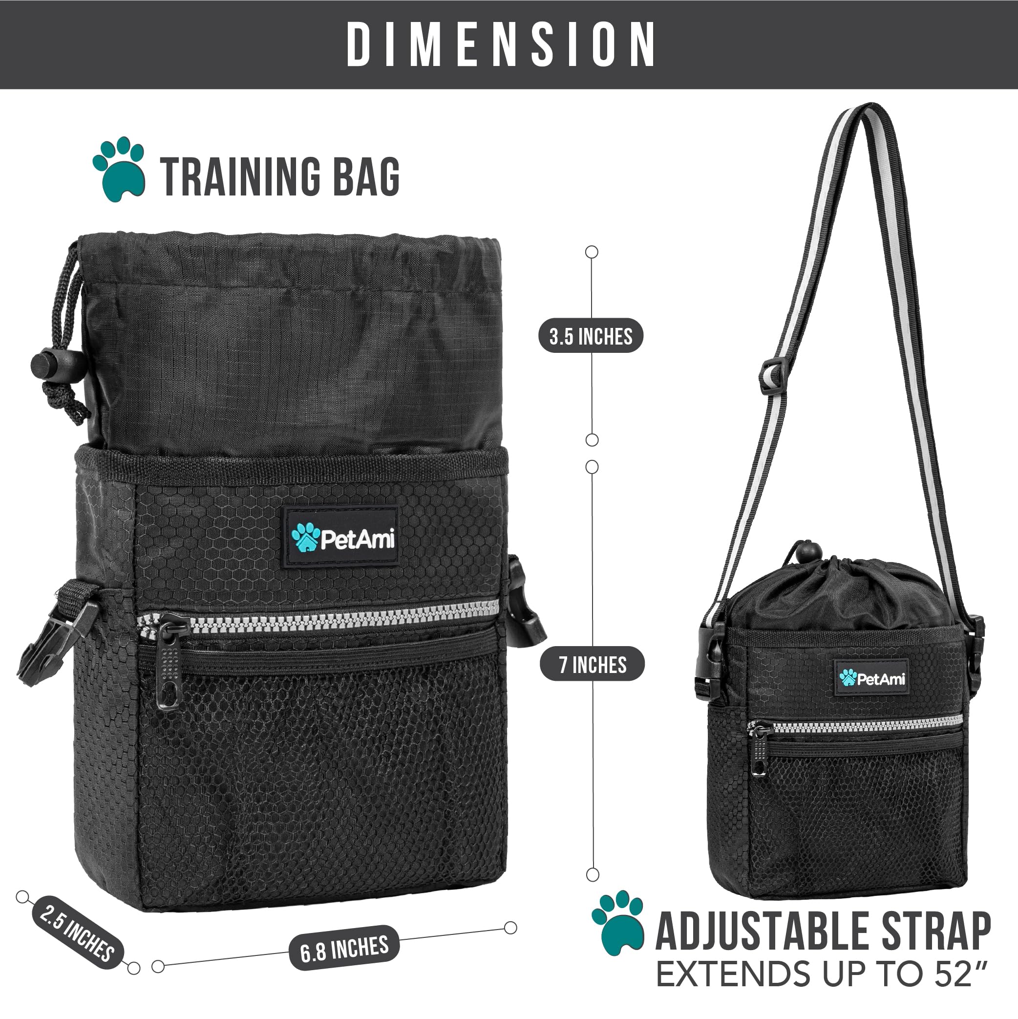 PetAmi Leckerli-Beutel für Hunde, Leckerli-Tasche für Training, Hunde-Spazierengehen-Beutel-Halter für Trockenfutter, Haustierfutter-Spielzeug, Hundetrainer-Essentials-Zubehör, Kotbeutelspender, 3