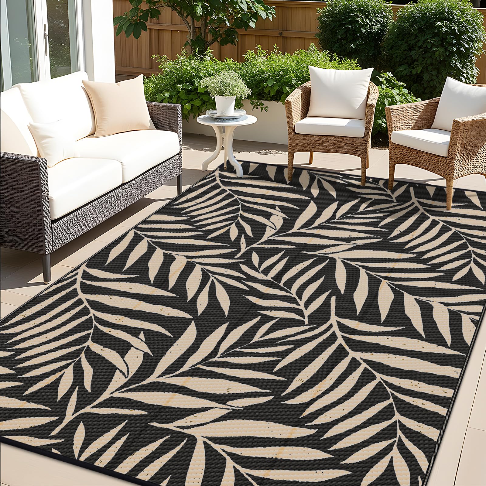 OLANLY Outdoor Rug 9x12 ft Waterproof Reversible Leaf Mat