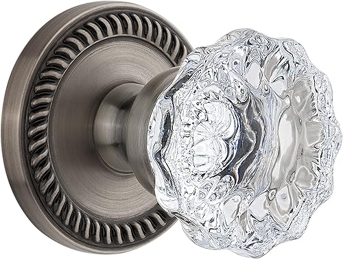 Grandeur 821960, roseta Newport de peltre antiguo con pomo de cristal Fontainebleau
