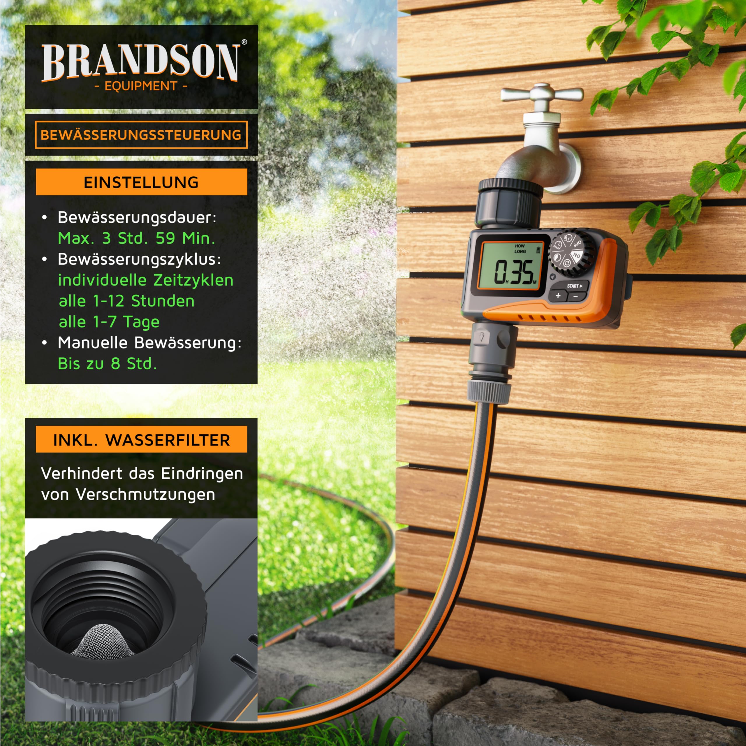 Brandson - Bewässerungssteuerung digital mit Display - Bewässerungcomputer Wasserzeitschaltuhr - Bewässerungssteuerung - Bewässerungssystem – Automatische Bewässerung - Balkon Terrasse Garten