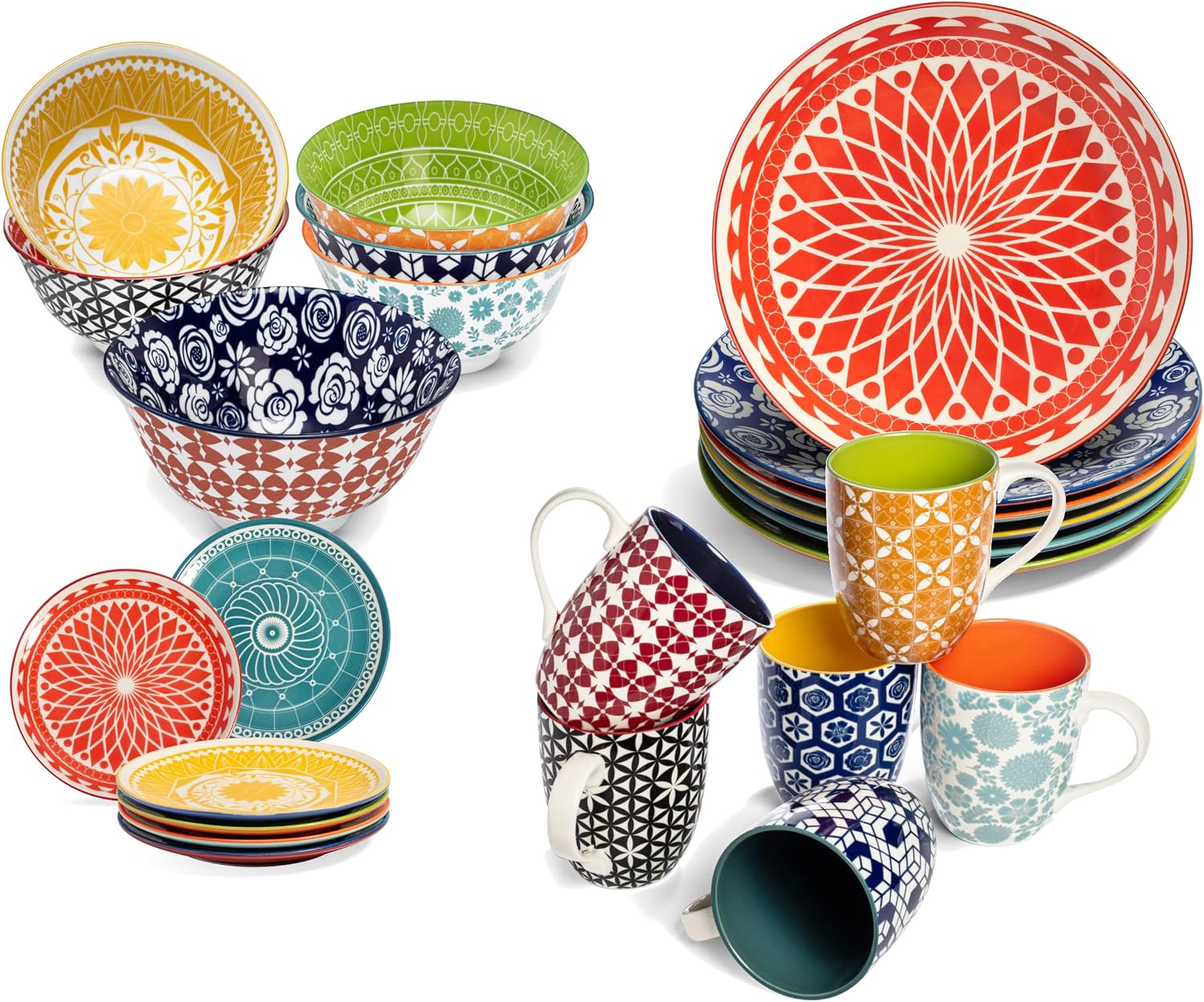 Annovero Mugs, Cereal Bowls, Dinner & Dessert Plates | Kitchen Dishes | Microwave Oven Safe | Colorful Porcelain Dinnerware