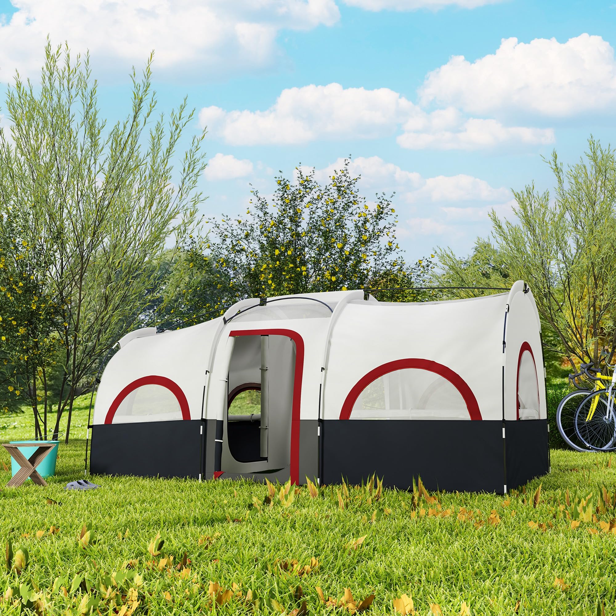 Outsunny Tente de camping familiale type tunnel pour 4-6 personnes imperméable 3000 mm Tente de camping pliable avec 2 chambres Sac pour randonnée 435 x 251 x 195 cm