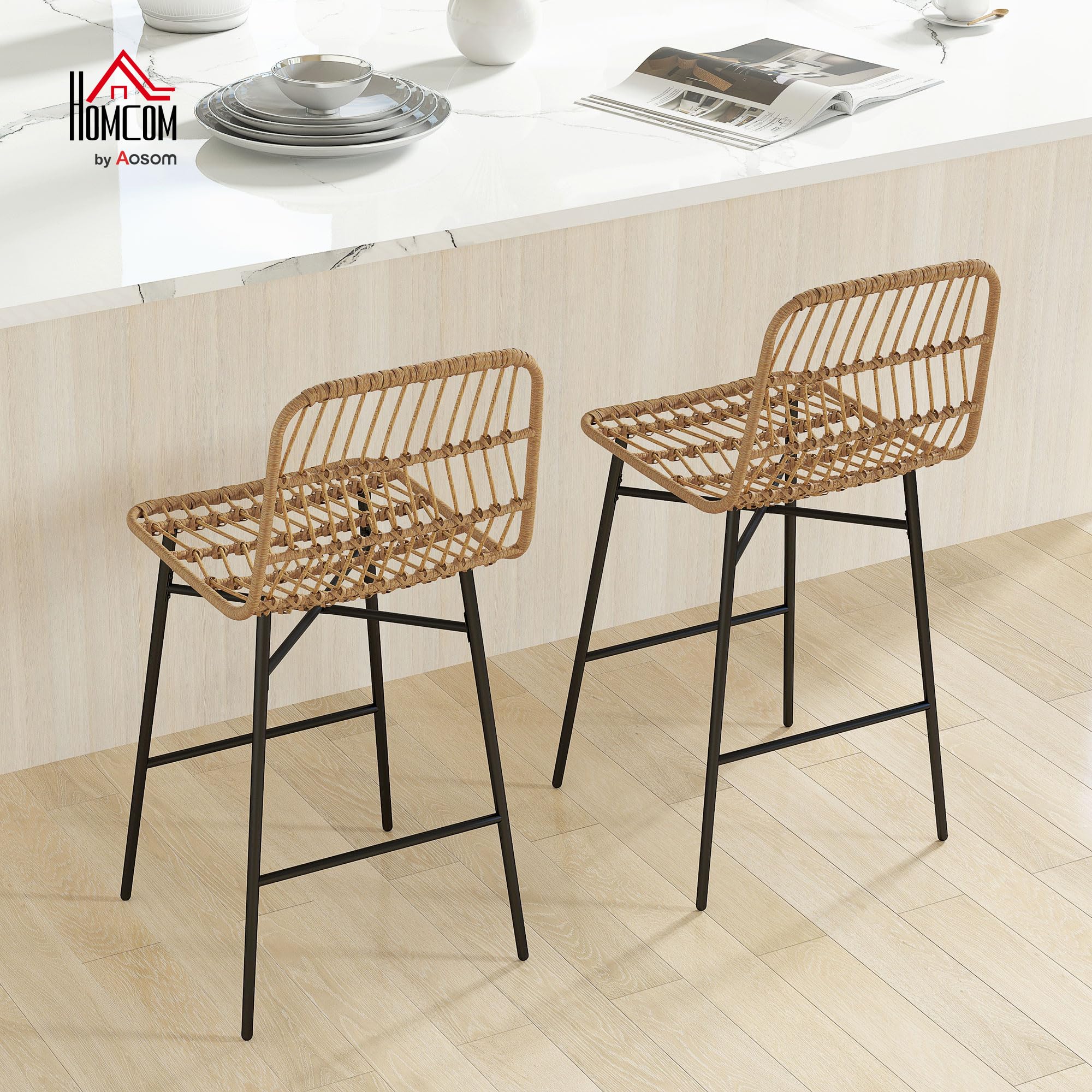 HOMCOM 2 Taburetes Altos de Cocina con Respaldo Modernas 120 kg Marrón