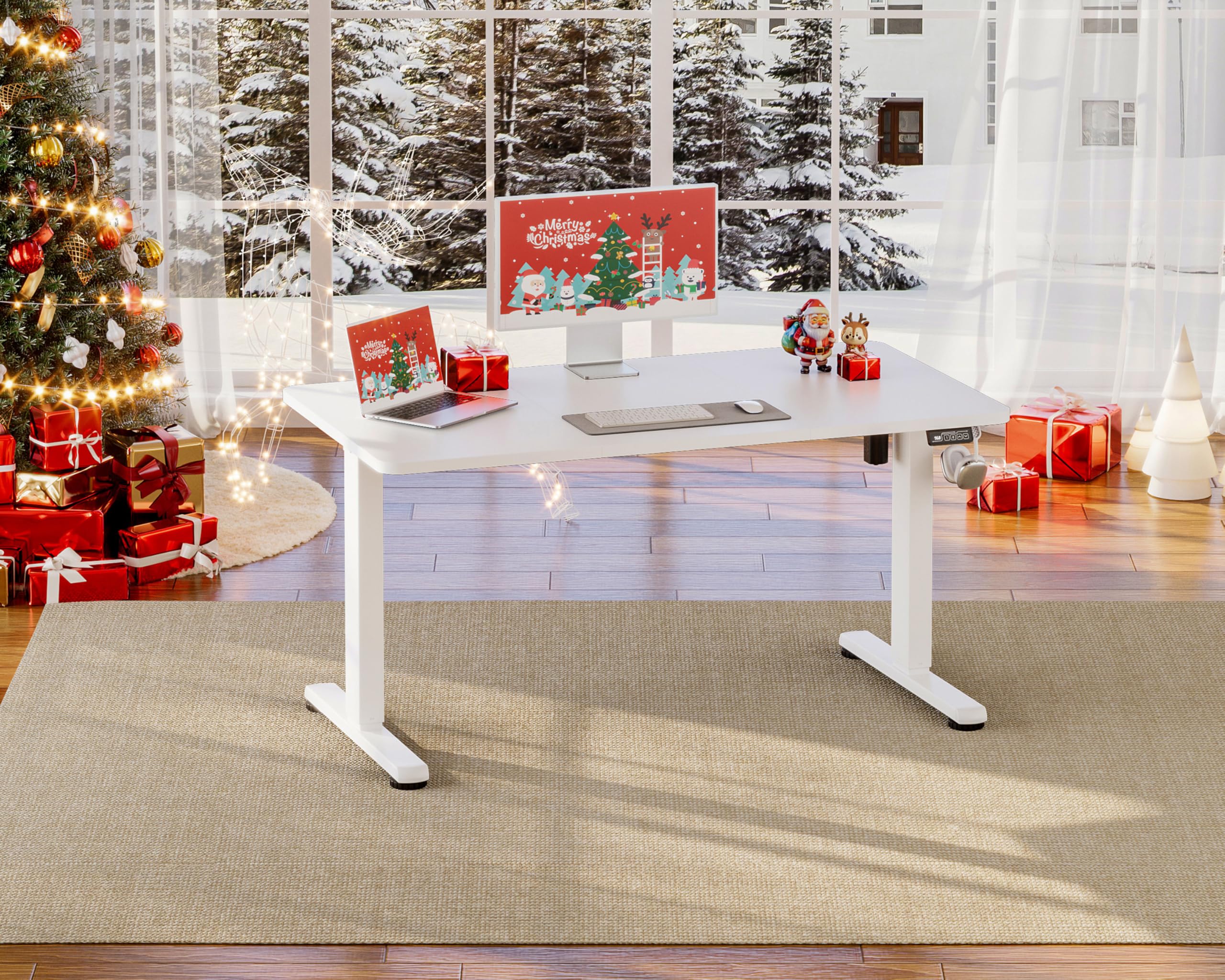 Höhenverstellbarer Schreibtisch 120 x 60 cm, Schreibtisch Höhenverstellbar Elektrisch mit Memory Funktion, Stehpult, Verstellbarer Tisch, Computertisch für Büro, Standing Desk, Weiß
