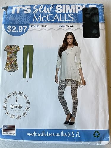 McCall's 9484 Leggings, manga corta y larga, patrón de costura superior, talla 6-24