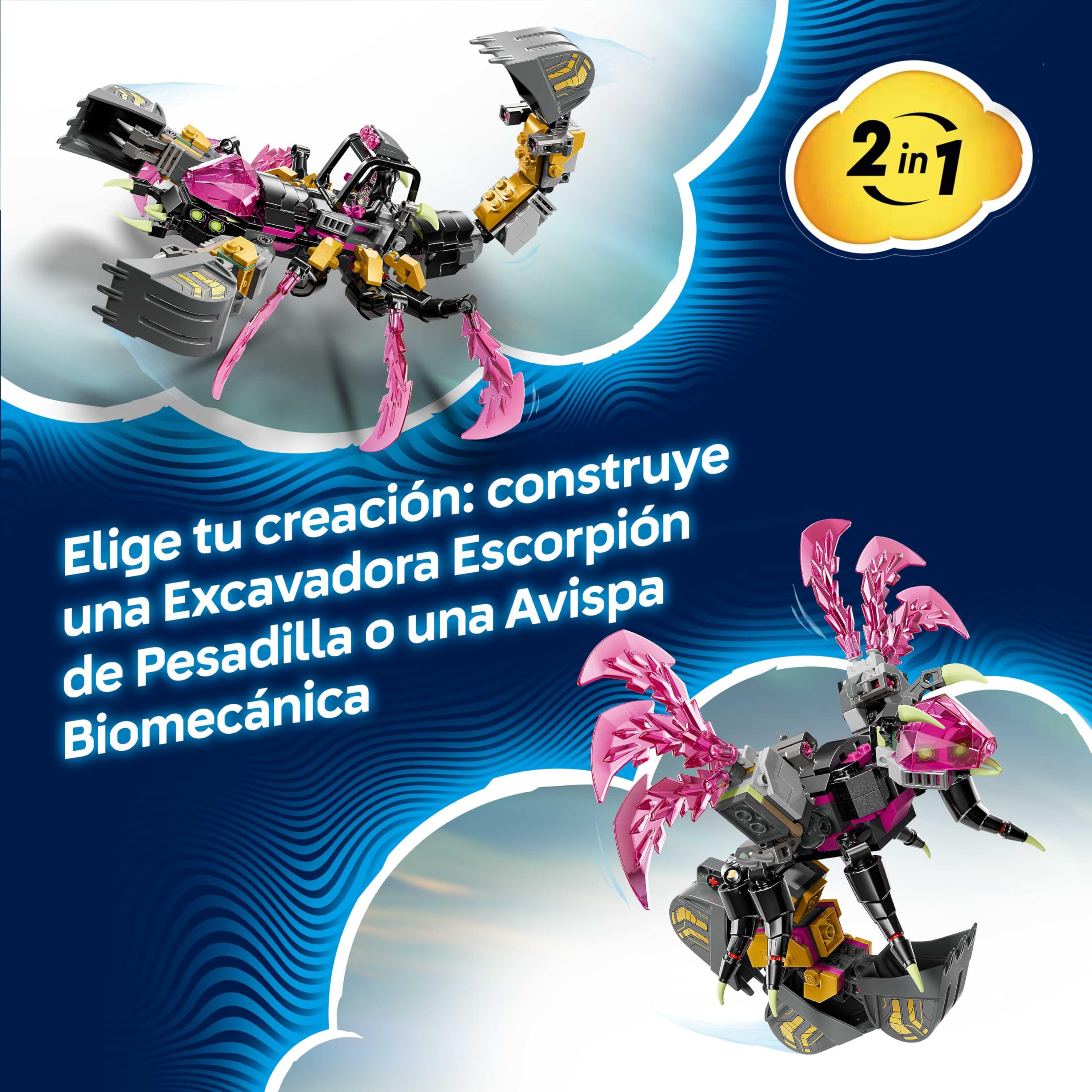 LEGO DREAMZzz 2en1 Excavadora Escorpión de Pesadilla de Juguete - Transformable en Figura de Avispa, 3 Minifiguras y Criatura del Tesoro Naranja Coleccionable - Regalo para Niños de 7+ Años - 71513