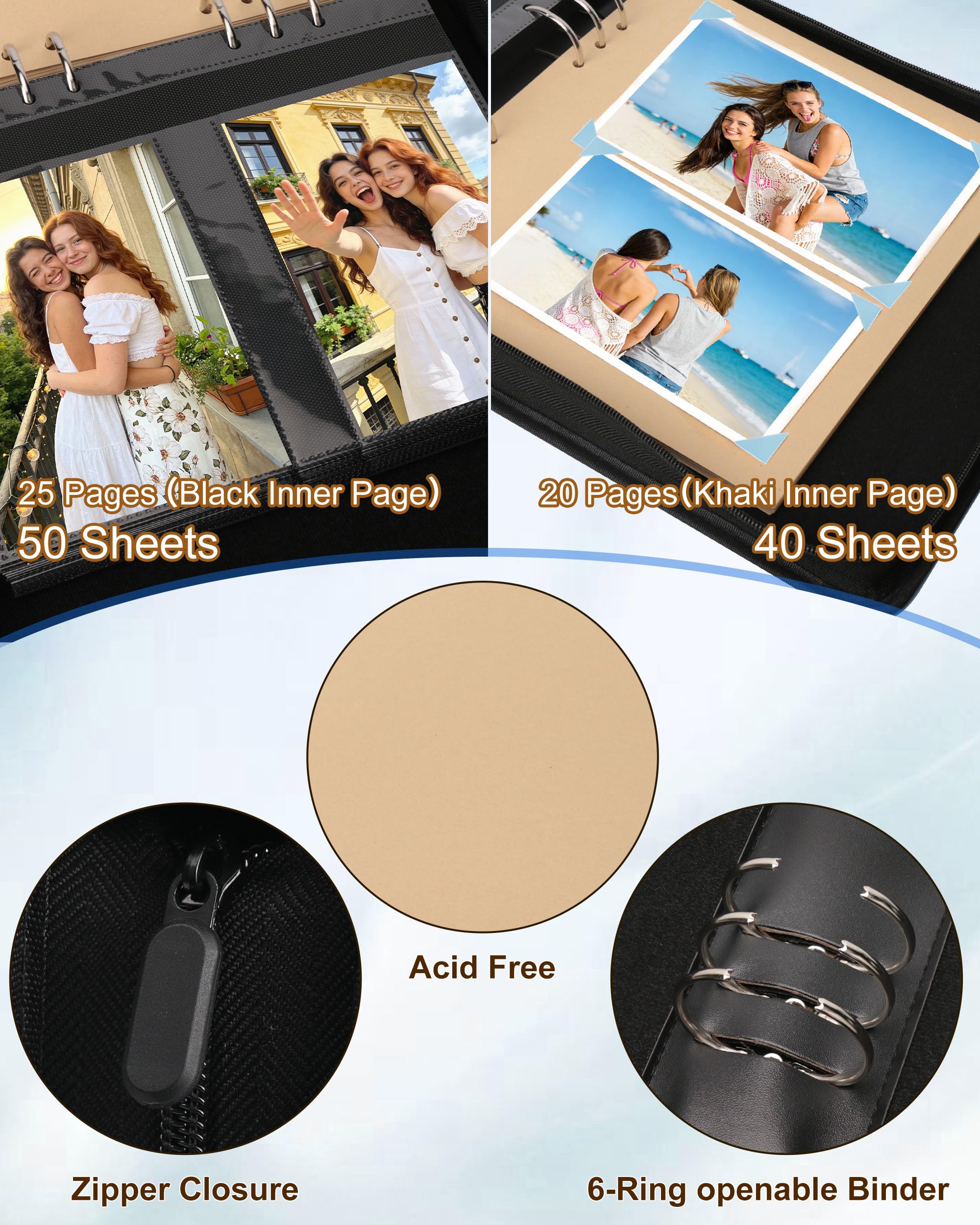 Álbum de fotos de cuero para hermanas de 4 x 6 pulgadas, 100 fotos, álbum de fotos de memoria con 25 páginas y 20 álbumes de recortes en blanco, diario de recuerdos de viaje, libro de fotos para