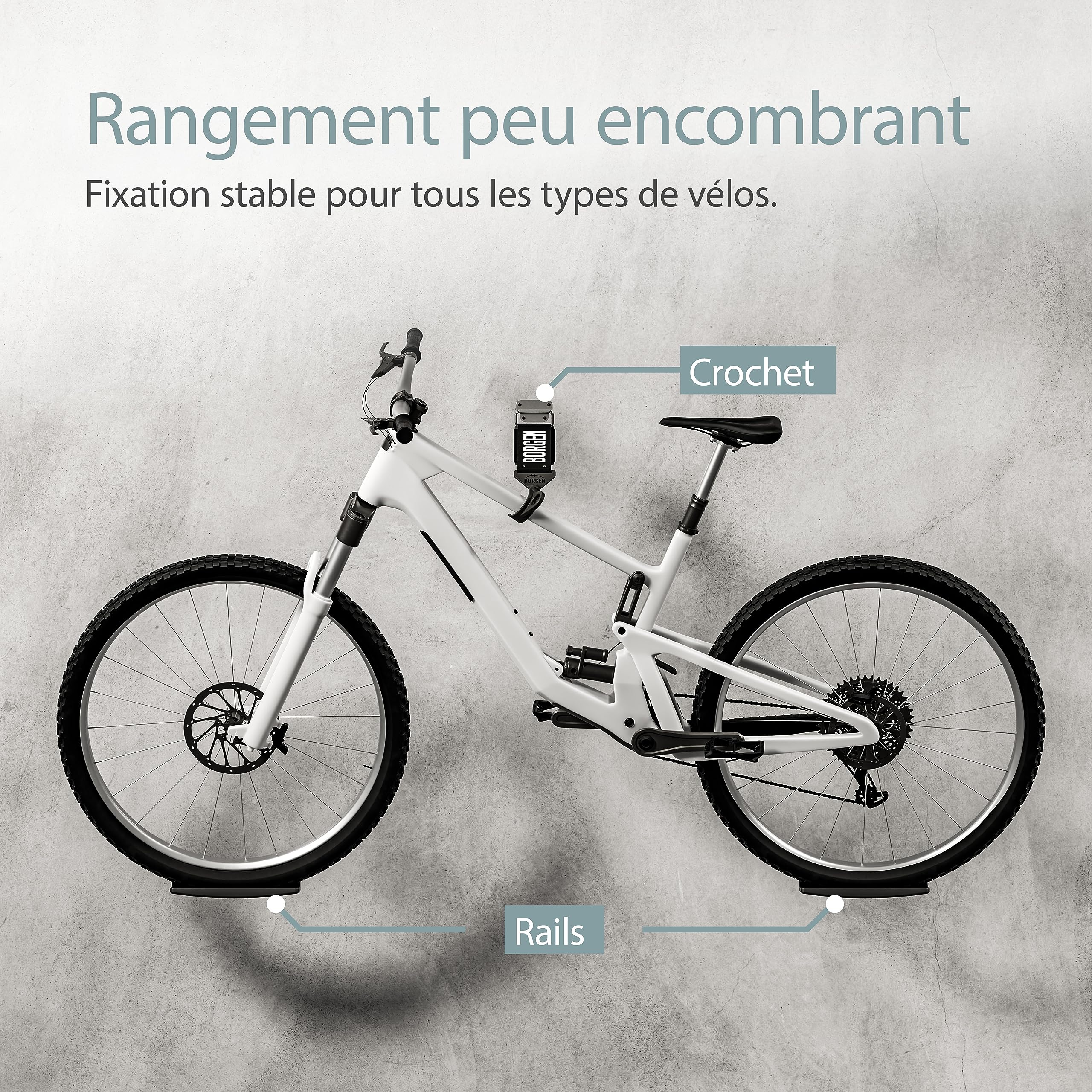 Borgen Support vélo Mural - Port vélo Mural réglable - Compatible avec vélos électriques, vélos de Route, VTT - accroche caoutchouté Contre Rayures