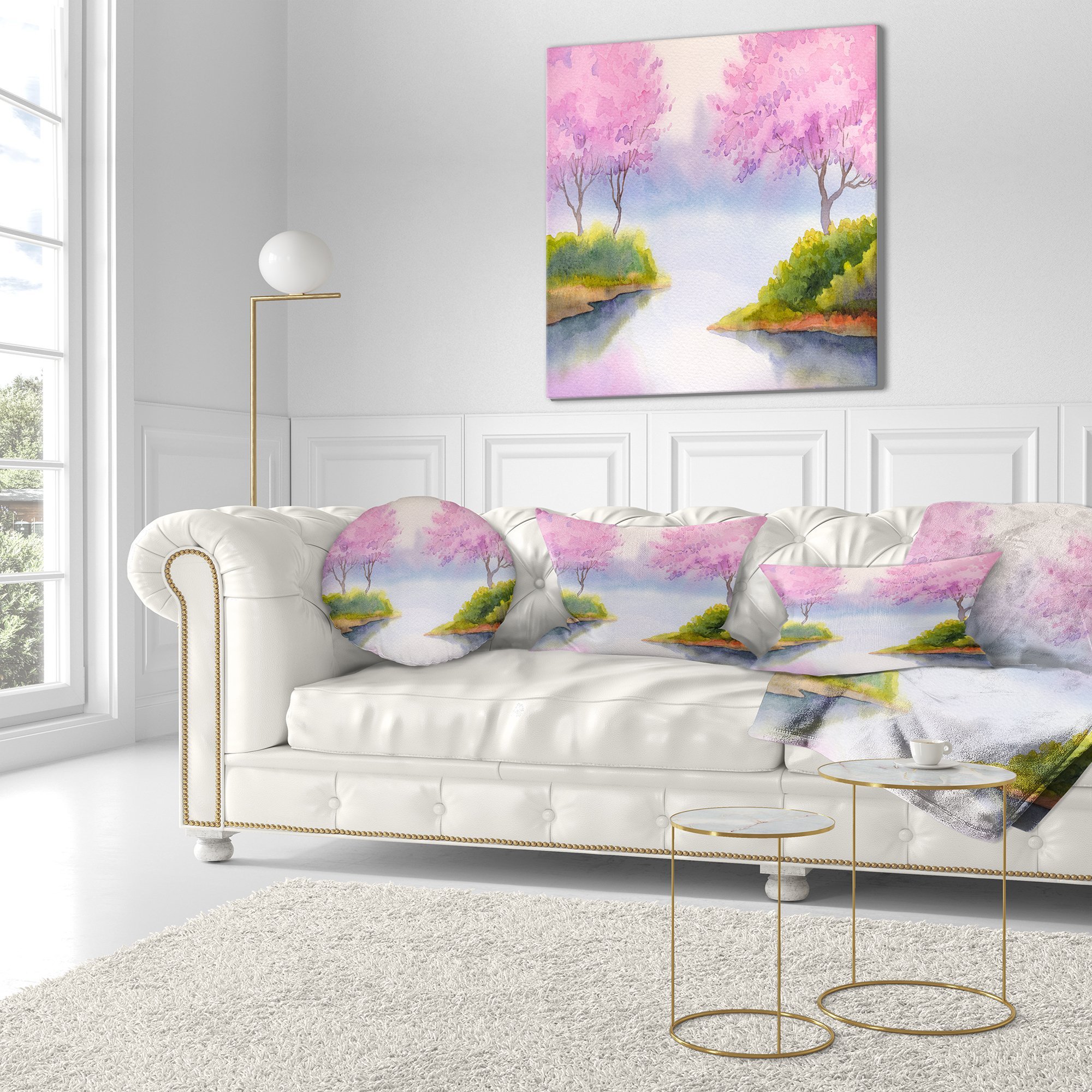 Designart White Stained Glass Art' Floral Throw Living Room, Sofa