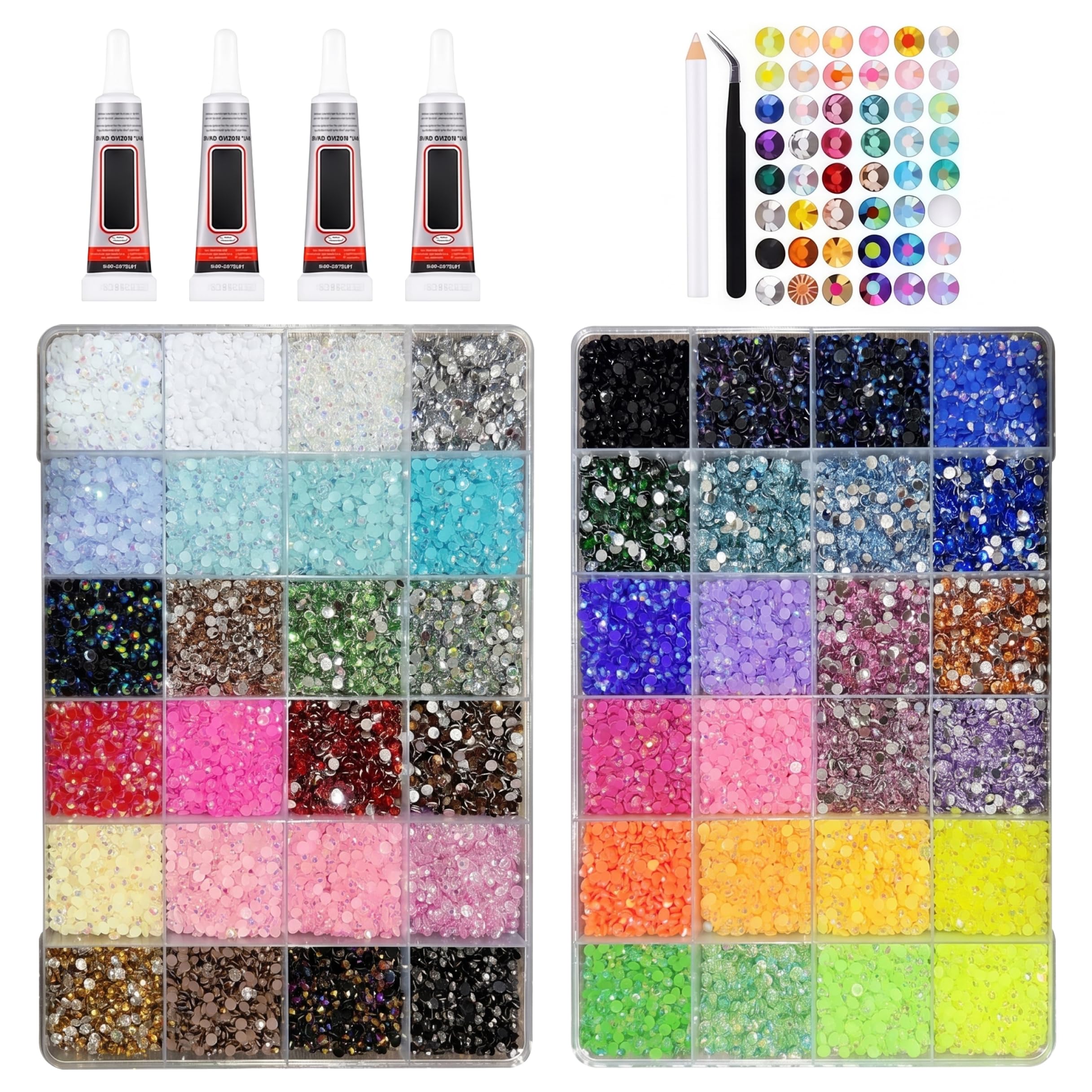 AZIDWERYQ Bedazzled Kit, 48-Grid Bedazzling Kit with Glue, Resin Jelly Rhinestones for Bedazzling, Includes Tweezers & Dotting Pen