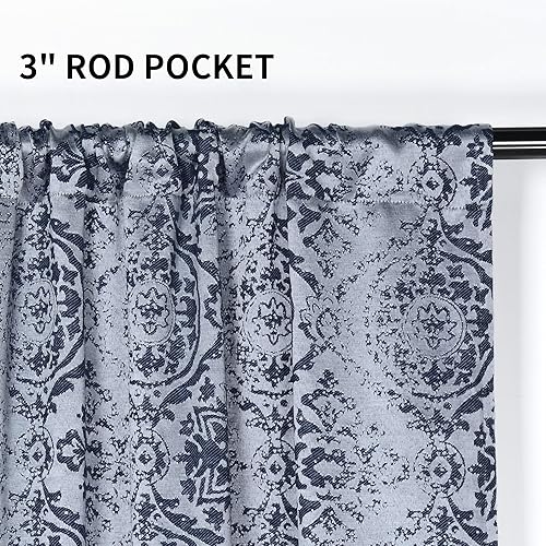 Miniatura 4 de JOOJA Cortinas azul marino de 63 pulgadas de largo, juego de 2 paneles de cortinas con patrón de jacquard, cortinas semiopacas bohemias para