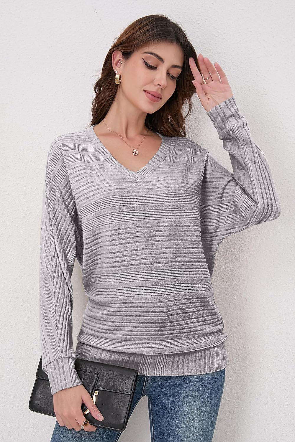 Long Sleeve Shirts for Women Casual V Neck Pullover Sweaters Tunic Tops Dressy Blouses Fall Fashion Clothes 2025 - Image 3