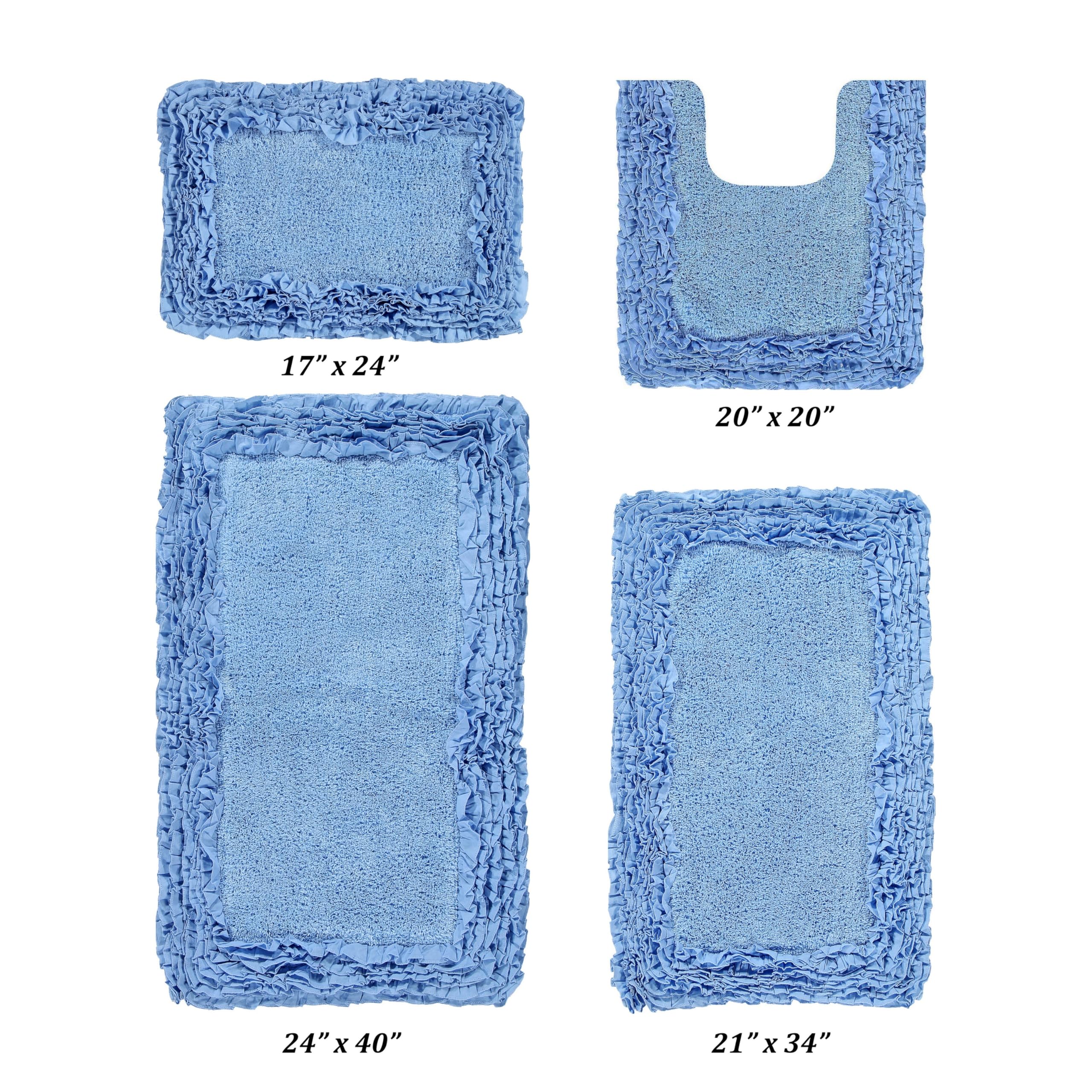 Better Trends 100% Cotton Bath Rug in Shaggy Border Collection - Ultra Soft, Plush, Tufted Bath Rug, Perfect Combination of Luxury and Comfort 4 Piece Bath Rug for Multipurpose Use - Blue
