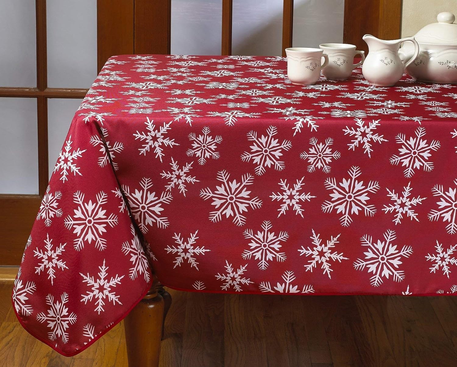 Black Friday Clearance Violet Linen Decorative Christmas Snowflakes Design Red Tablecloth, 60 in x 84 in 🔥 Flash Sale Violet Linen Decorative Christmas Snowflakes Design Red Tablecloth, 60 in x 84 in