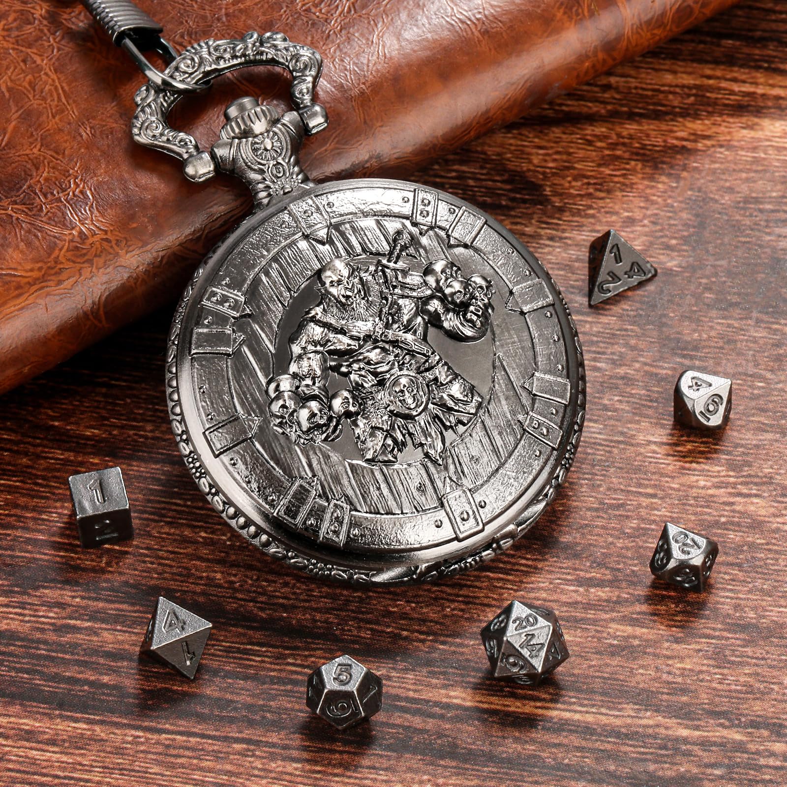 Mini DND Dice Set including Barbarian Horde Orcs Pocket Watch Shell Case, DND Starter Set - Image 4