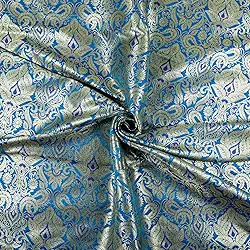 CraftyArt Tecido de seda brocado da The Yard Tecidos de brocado azul turquesa Banarasi para vestido de casamento, blusa, jaquetas, capas de almofada, largura é de 109 cm (aproximadamente)