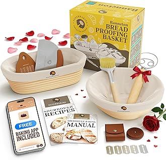 Superbaking Sourdough Proofing Basket Gift Set, Round 9" & Oval 10" Banneton, Sourdough Starter Kit, Sourdough Banneton Basket, Banneton Bread Proofing Basket Set of 2, Sourdough Bread Baking Supplies