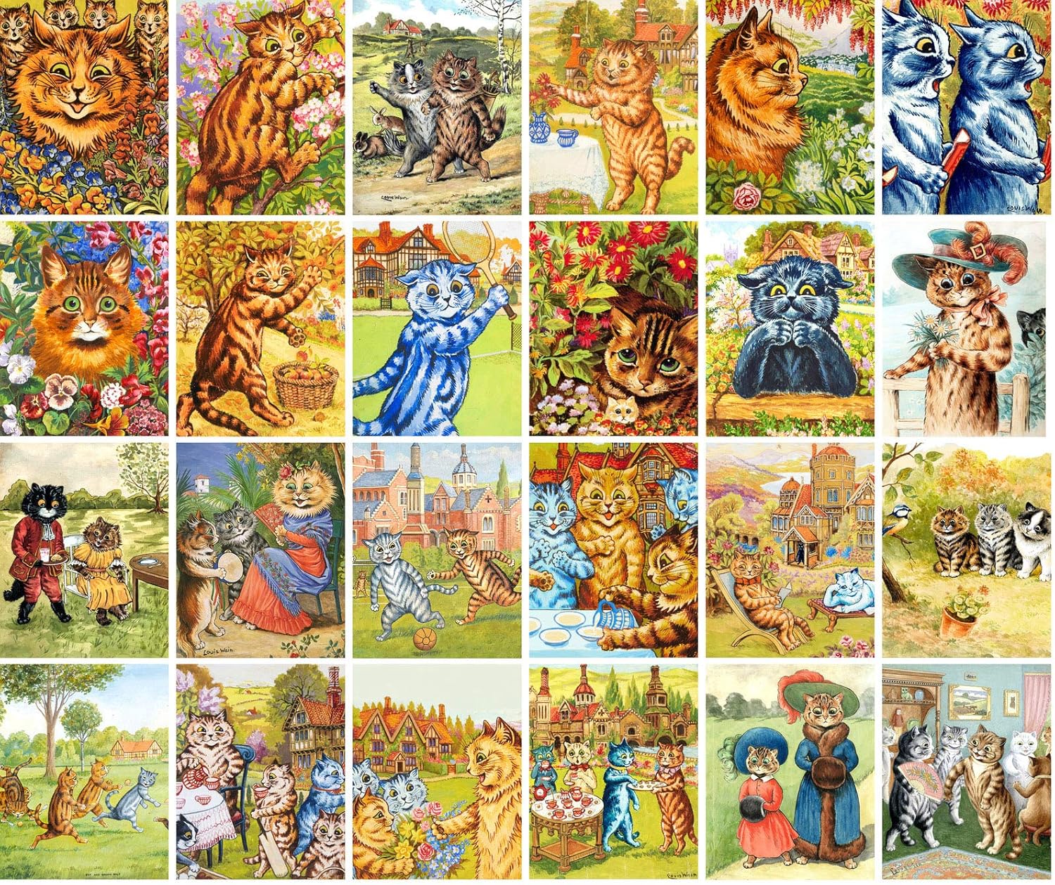 PIXILUV ビンテージポストカード 24ピース シークレットキャッツライフ ルイ・ウェイン作 ビンテージポスター 復刻版