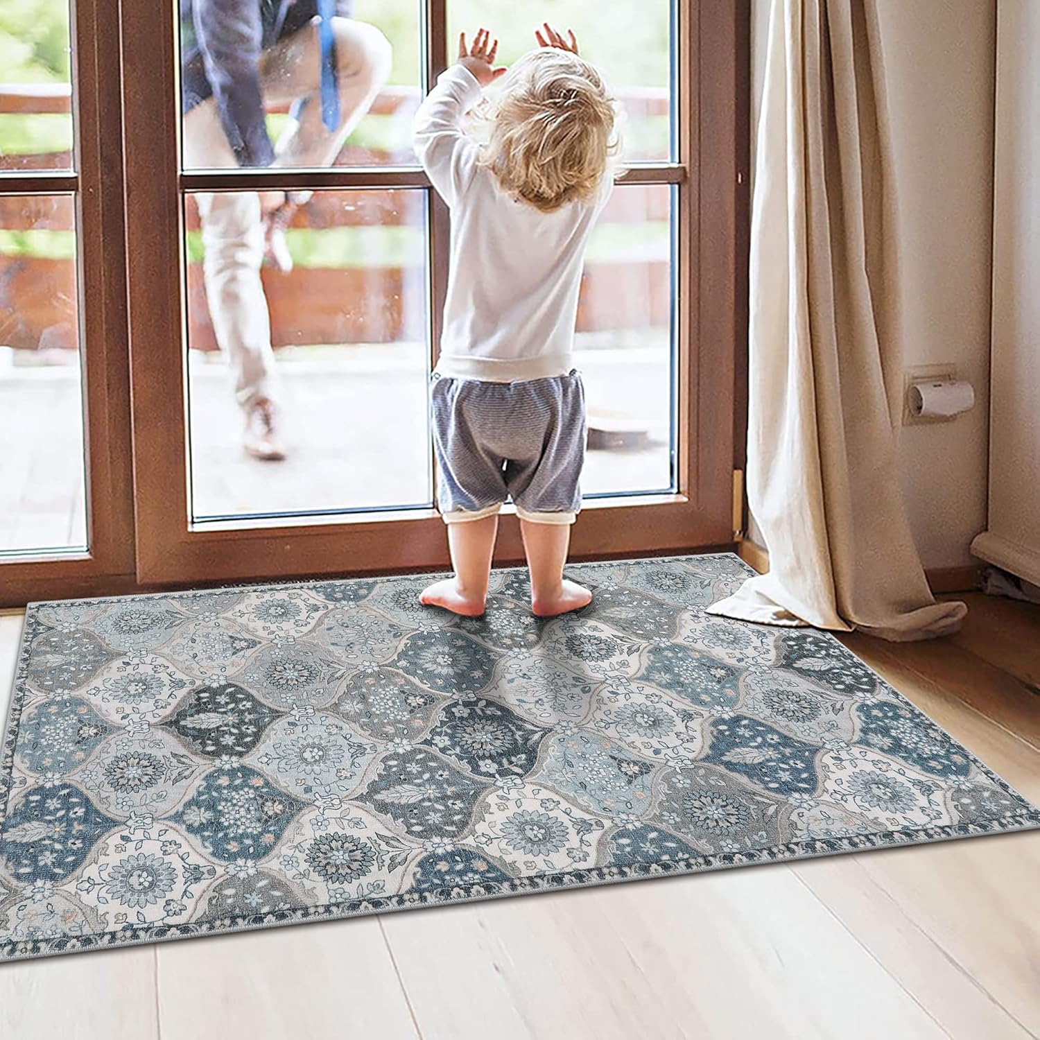 Lahome Moroccan Trellis Front Door Mat Indoor Entrance, 2x3 Rugs for Entryway Non-Slip Washable Indoor Door Mat, Oriental Accent Small Rug for Kitchen Bedroom Bathroom, Blue - Image 7