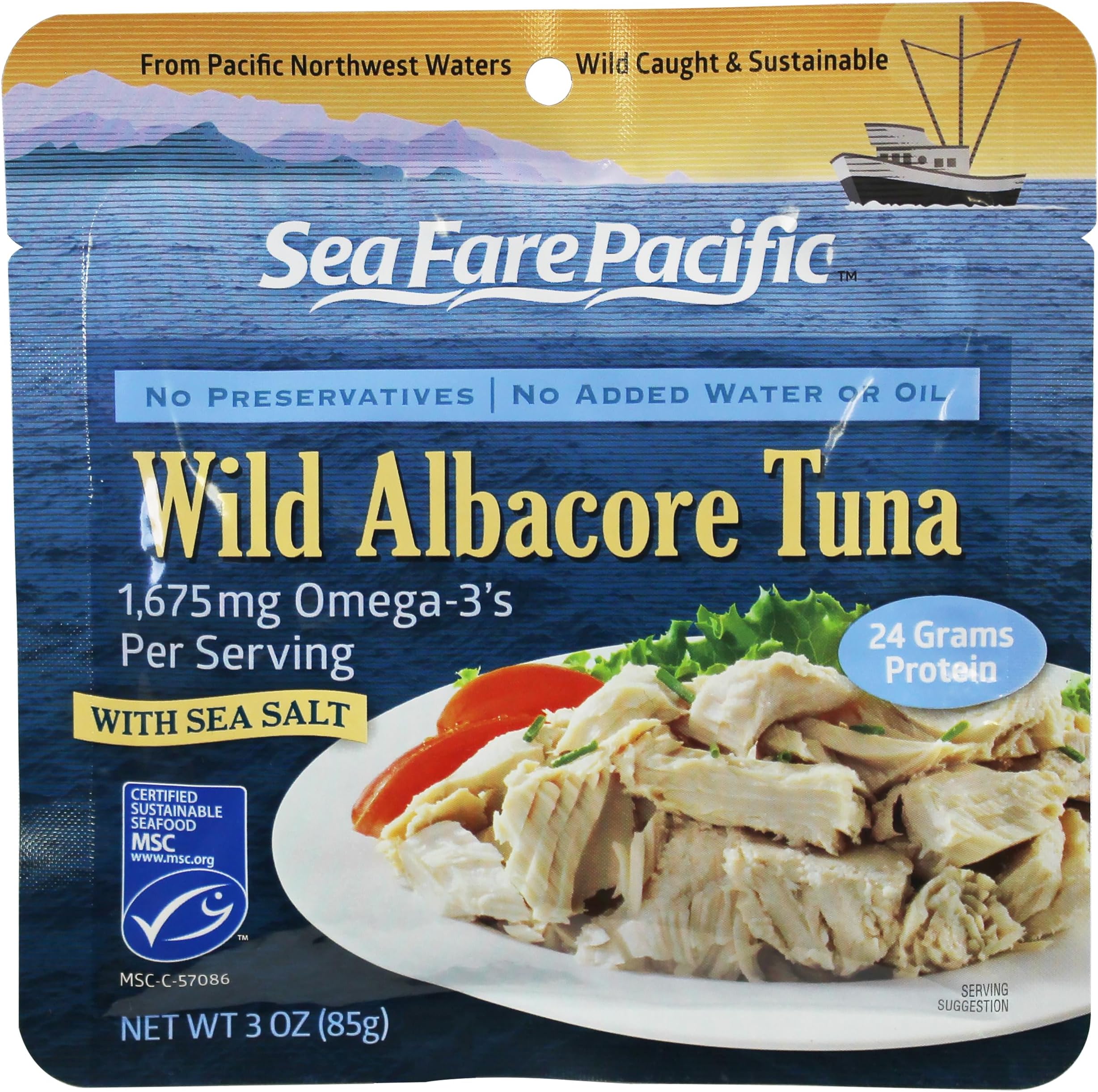 Wild Caught Albacore Tuna,Salt Sport Pouch, 3 Ounce (Pack of 12)