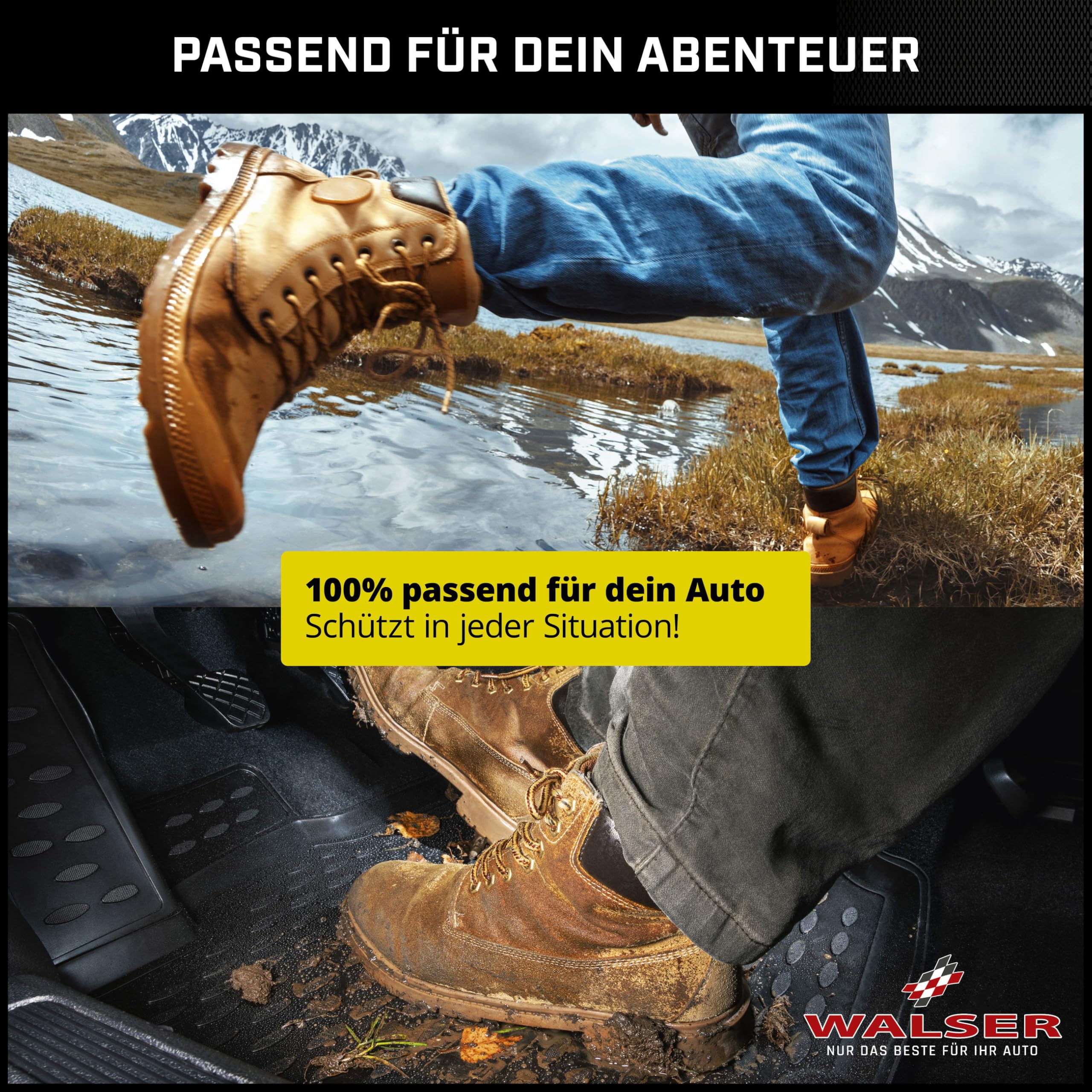 WALSER XTR Gummi Fussmatten Auto für Tesla Model 3 (5YJ3) 2017-Heute, 100% passgenaue Auto Fußmatten, robuste Universal Fußmatte Auto, Gummimatten Auto, Auto Fussmatten Gummi