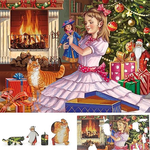 Rompecabezas de madera para adultos, piezas de forma única, fabricado en los Estados Unidos por FoxSmartBox - 235 piezas - Navidad