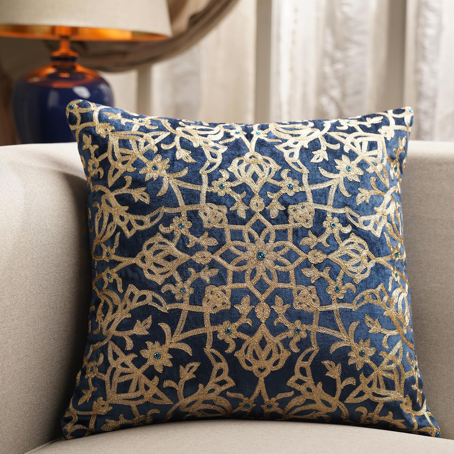 PURE HOME + LIVING Blue Embroidered Motif Cushion Cover-image-22