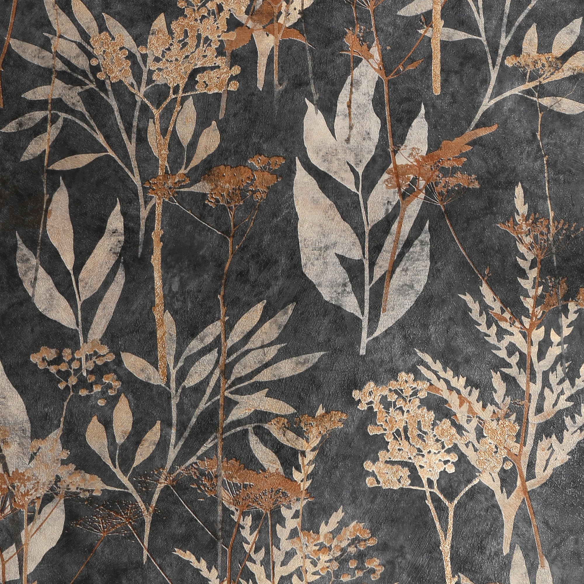 Papier peint intissé fleurs relief gris cuivre tapisserie murale