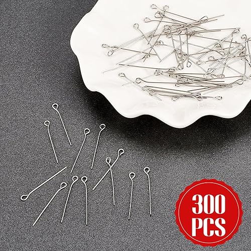 Vista 20 de 500 alfileres de cabeza plana para hacer joyas, de acero inoxidable, longitud de 0.98 pulgadas/0.984 in, horquillas planas para manualidades, aretes