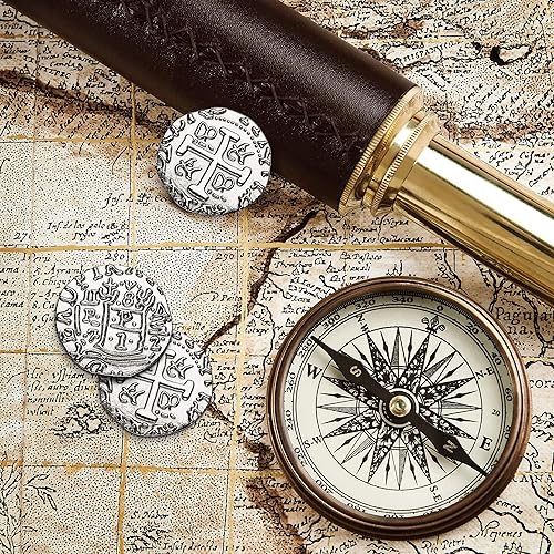 Miniatura 5 de Monedas piratas de metal  35 monedas grandes de plata tesoro juego de monedas de metal réplica española doblones para juegos de mesa, fichas,