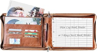 Genuine Leather 3-Ring Binder with Custom Engraving - Oil Wax Brown Checkbook Cover for 3/9-Ring Binders, 11.25"x9" Pilot Logbook & Journal | Personalized Name/Logo