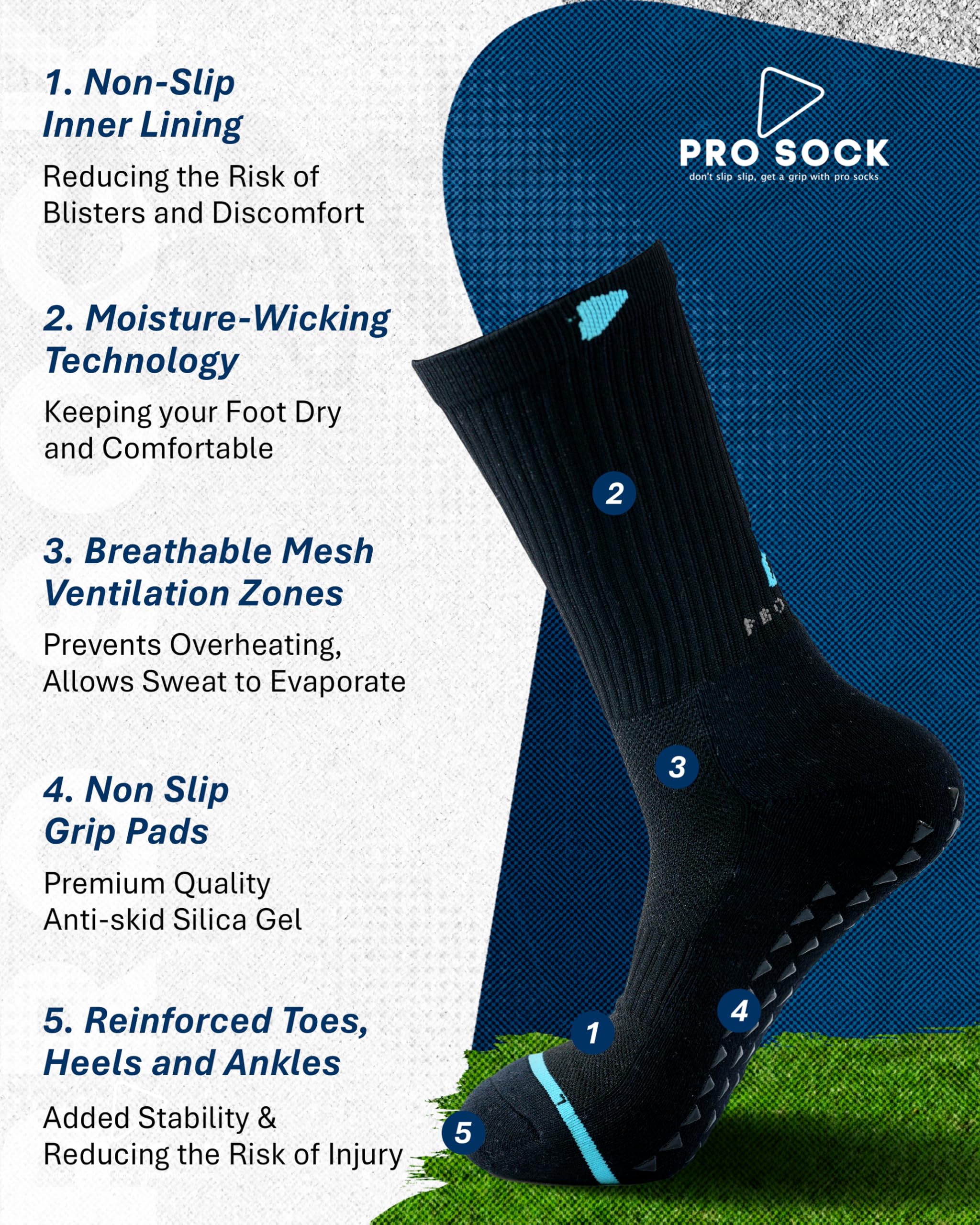 Premium Grip Socken Fussball 2/4/6-Pack, 4 Größen - Football Grip Socks & Gripsocken mit perfekter Passform, rutschfeste Fußballsocken Kinder & Erwachsene, rutschfeste Socken Damen und Herren