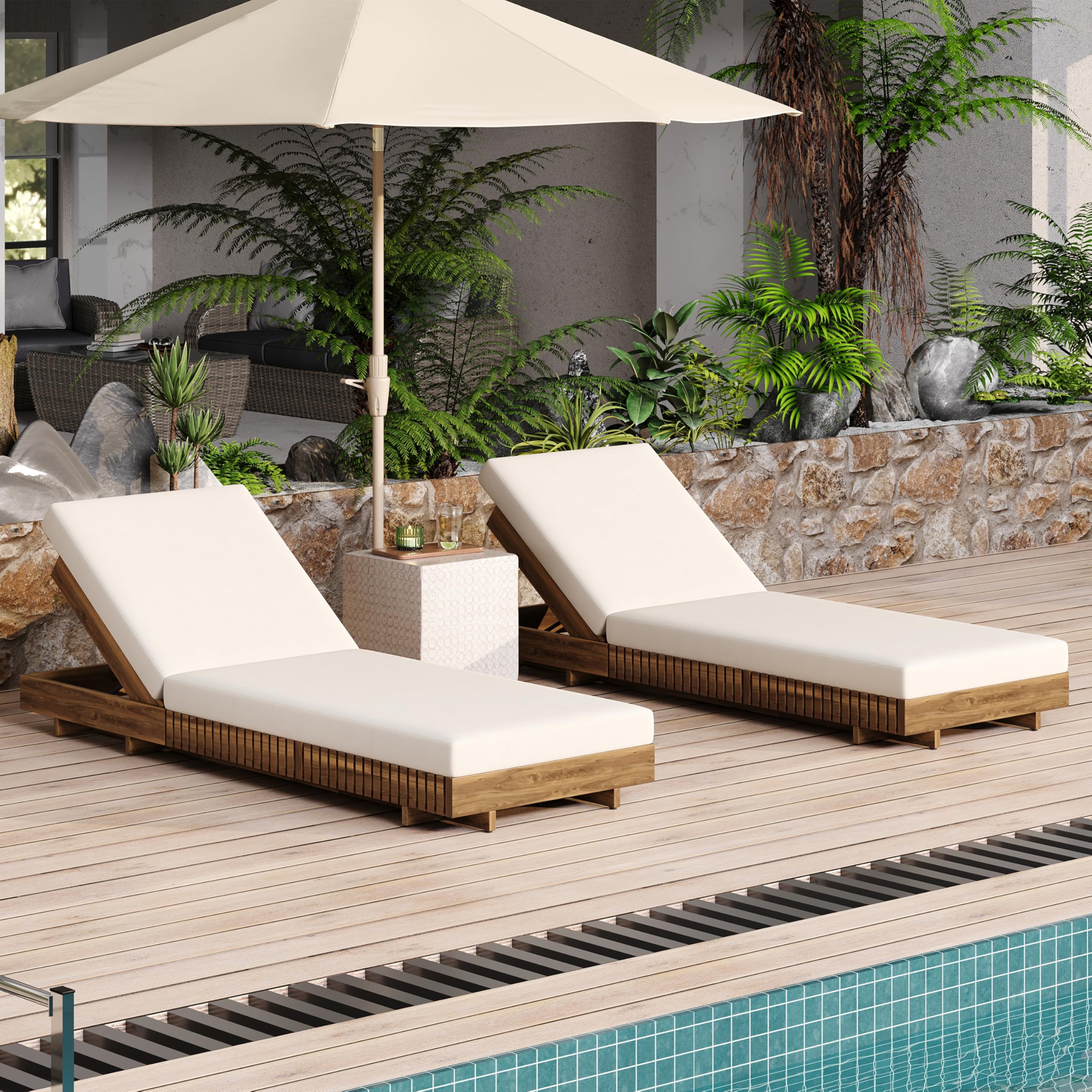Snapklik.com : Merax 2-Piece Acacia Wood Chaise Lounge Set W/ 6 ...