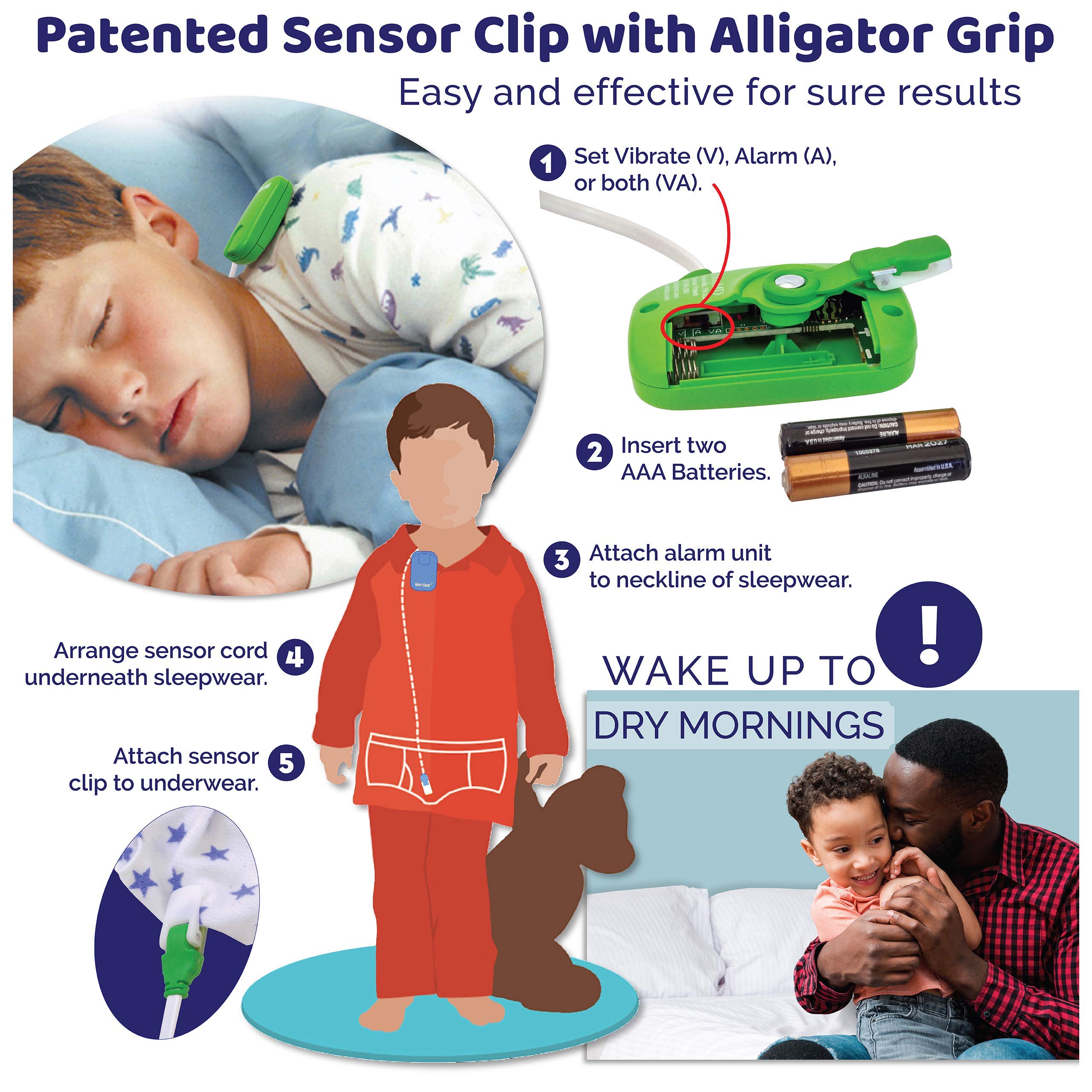 WetStop 3 Blue Bedwetting Enuresis Alarm with Loud Sound and Strong