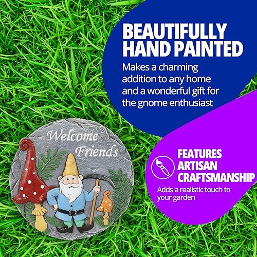 Miniatura 3 de Exhart Decoración de jardín, gnomo de jardín de bienvenida con setas, decoración de patio al aire libre, resina duradera pintada a mano, 10 x 1.5
