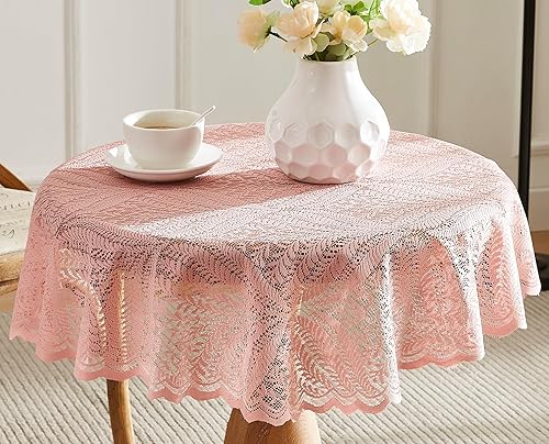 Miniatura 2 de Warm Home Designs Mantel de encaje rosa rubor. Mantel redondo pequeño de 36 pulgadas de diámetro. Mantel floral, mantel rústico o mantel bohemio