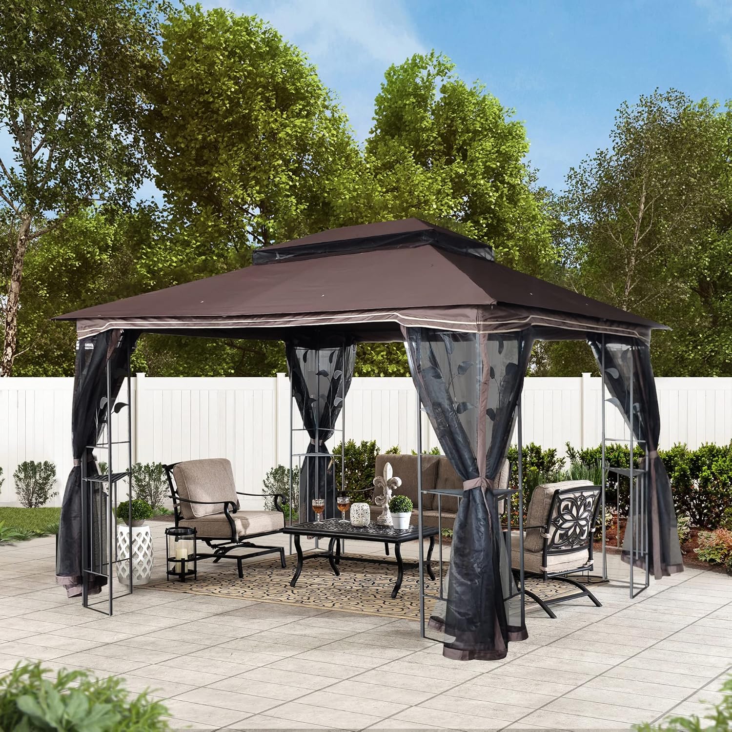 Transform Your Outdoor Oasis: Enjoy Relaxing Evenings in Style with Our 13x10 Brown/Gray Top Gazebo Canopy Tent, Ideal for Patios, Gardens, and Backyards (Brown), 82698208
